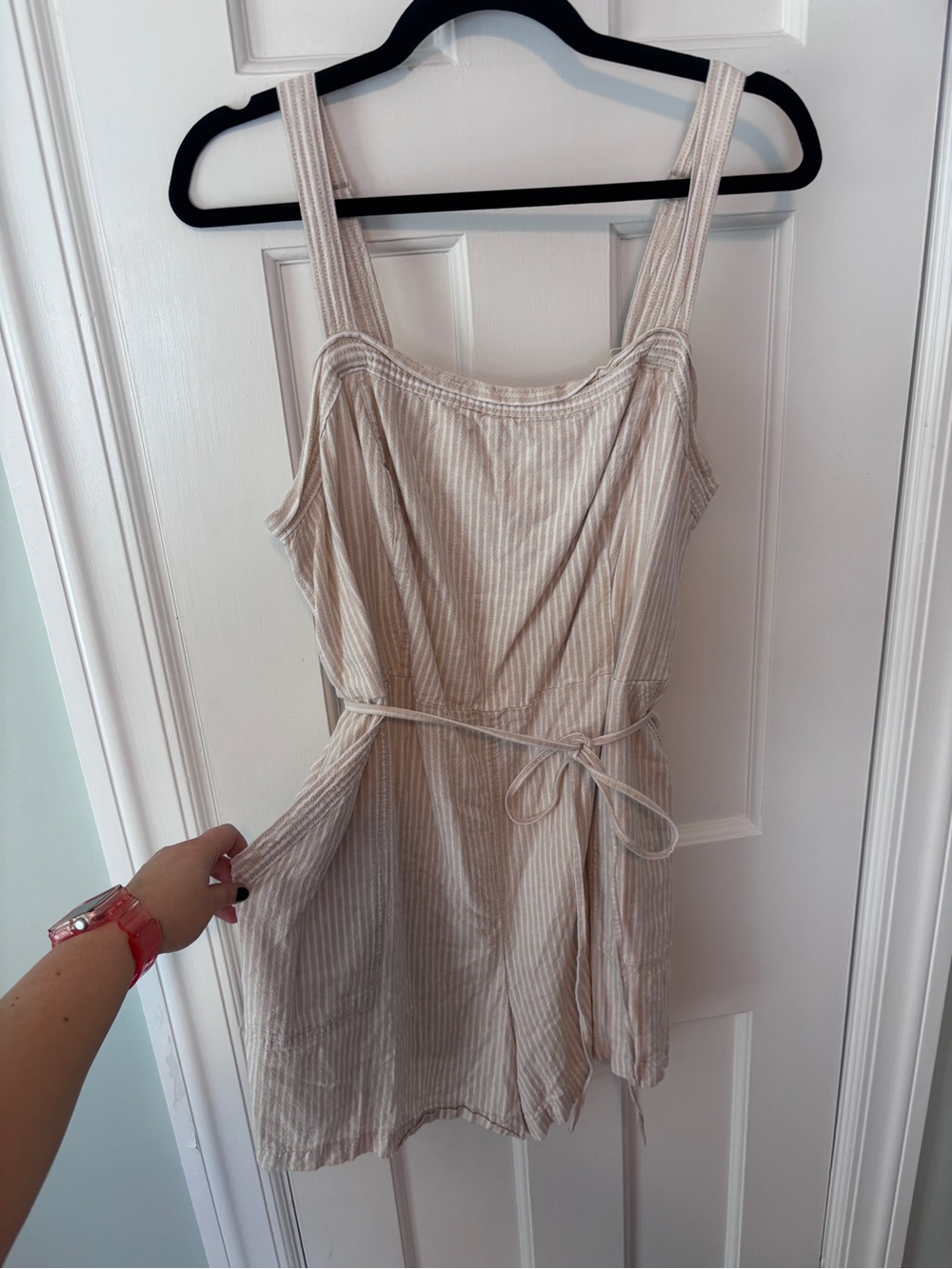 Old Navy Linen Cream and White Striped Women's Romper